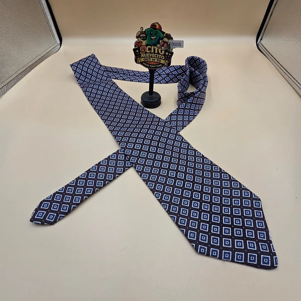 Robert Talbott for Mailliard's Silk Tie Geometric Square Pattern Burgundy Blue